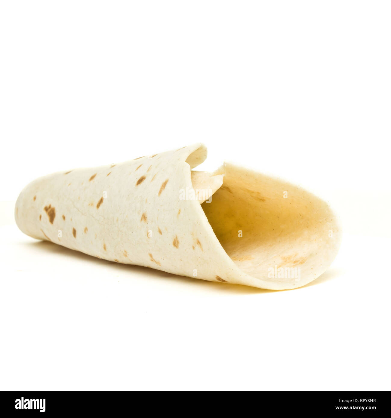 Svuotare Tortilla avvolgere isolato sul concetto di bianco, riempire con tutto ciò che si desidera. Foto Stock