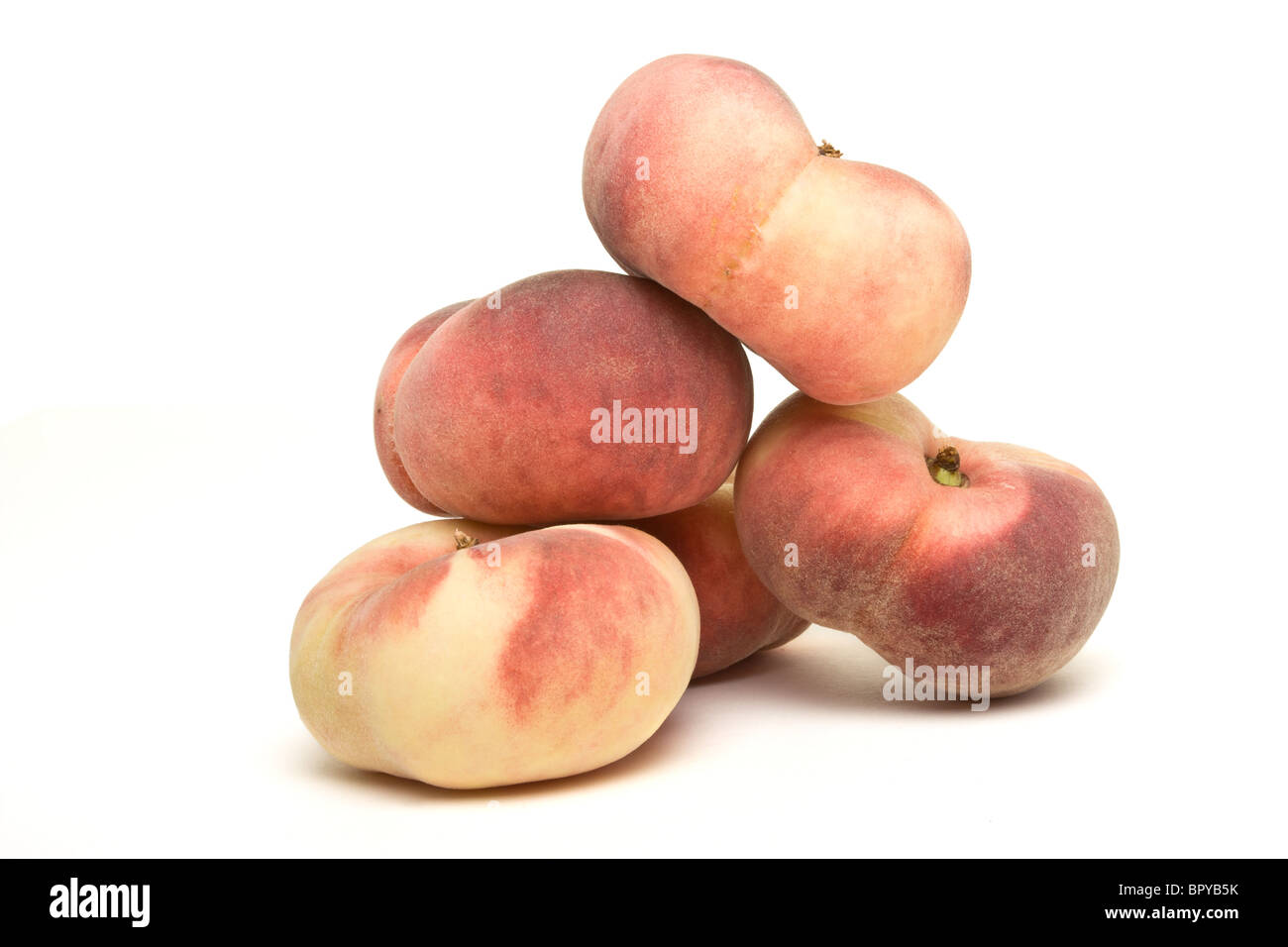 Piatti esotici peach noto anche come ciambella, cinese o saturn peach. Foto Stock