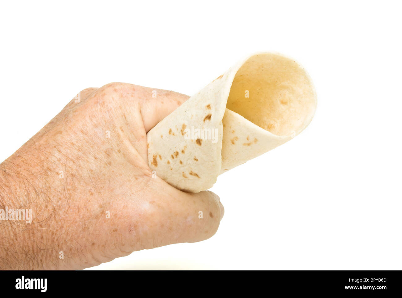 Svuotare Tortilla avvolgere isolato sul concetto di bianco, riempire con tutto ciò che si desidera. Foto Stock