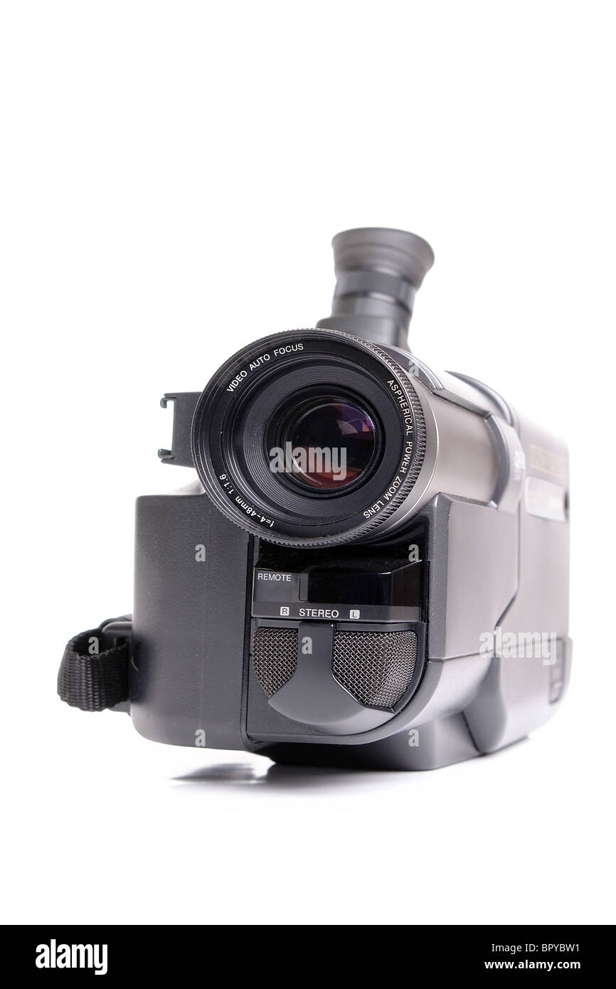 Portable Hi8 videocamera analogica su sfondo bianco Foto Stock