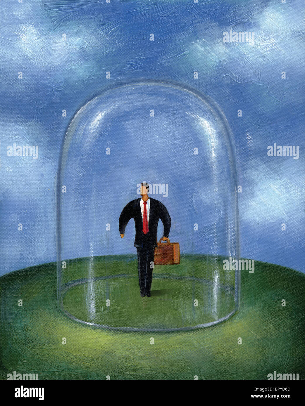Imprenditore in piedi all'interno di una cupola di vetro Foto Stock