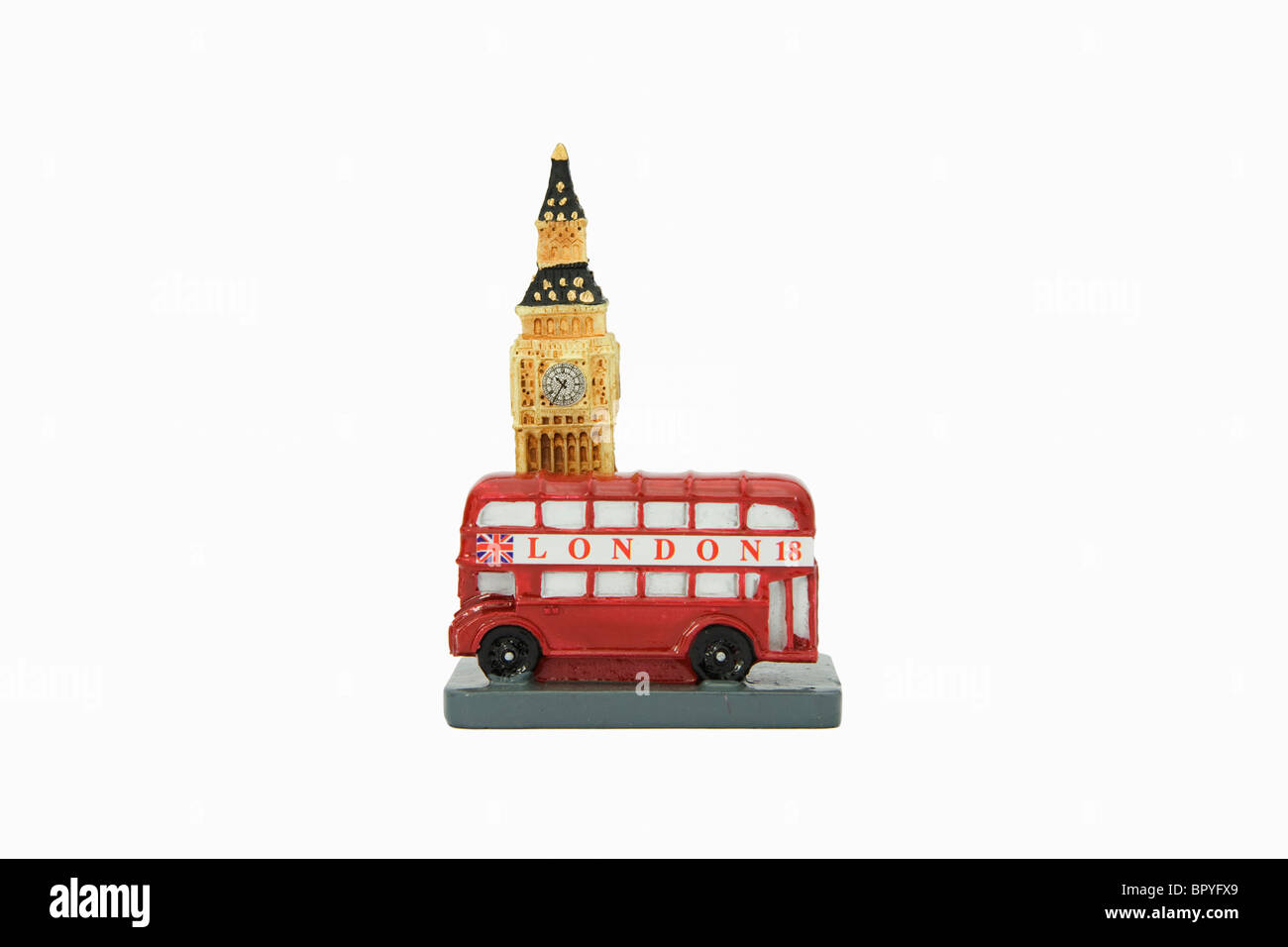 Mini Big Ben e London bus di Figurine di Souvenir Foto Stock