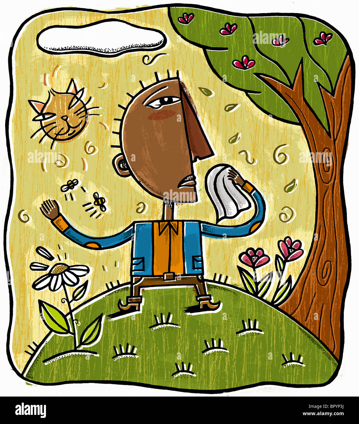 Un uomo che soffre di una varietà di allergie stagionali Foto Stock