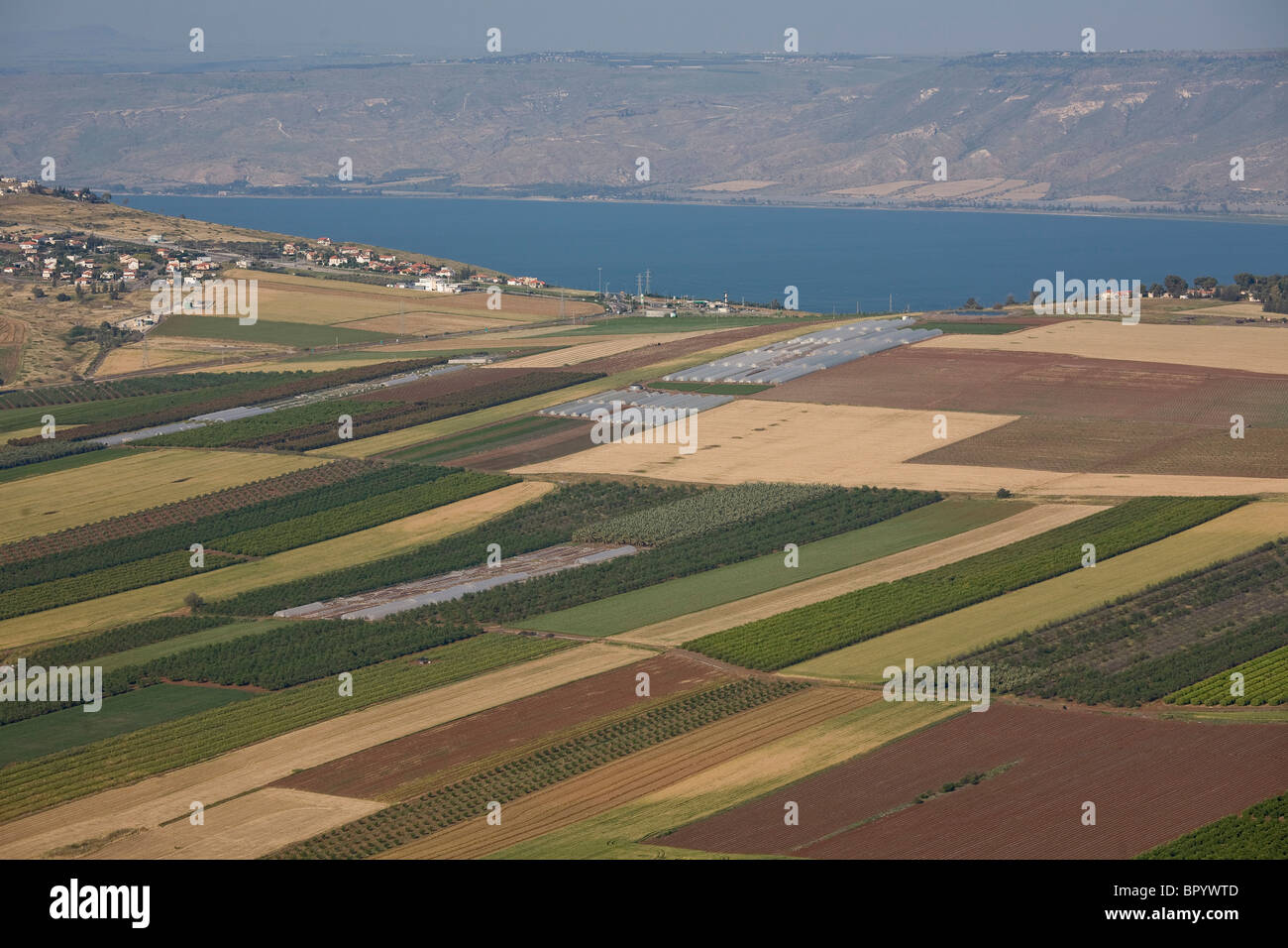 Fotografia aerea della Yavne el valle e il mare di Galilea Foto Stock