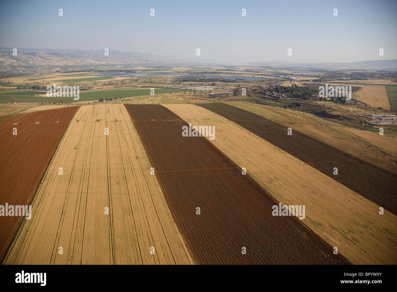 Fotografia aerea di un campo arato in Issacar pianure nella valle del Giordano Foto Stock