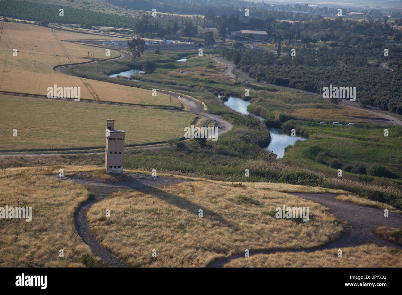 Fotografia aerea di Tel Shokek nella valle del Giordano Foto Stock