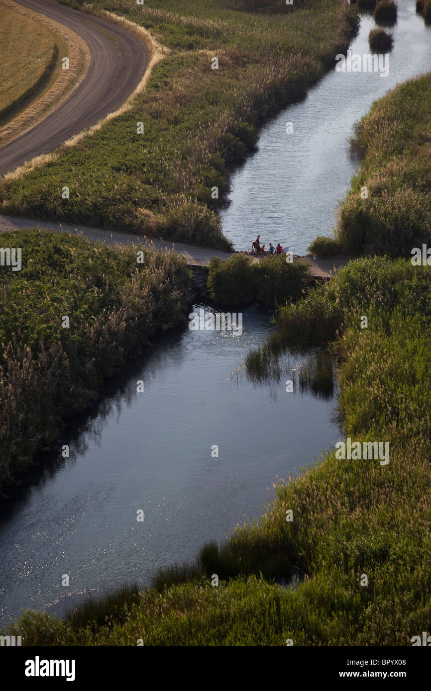 Fotografia aerea del flusso collettivo nella valle del Giordano Foto Stock