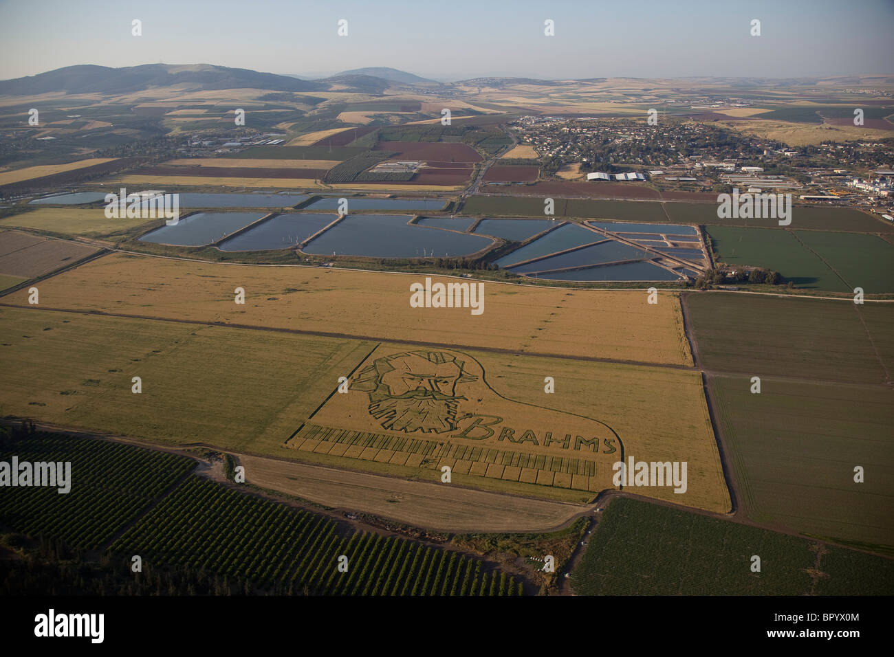 Fotografia aerea della immagine di Brahms arato in un campo nella valle di Harod nella Bassa Galilea Foto Stock
