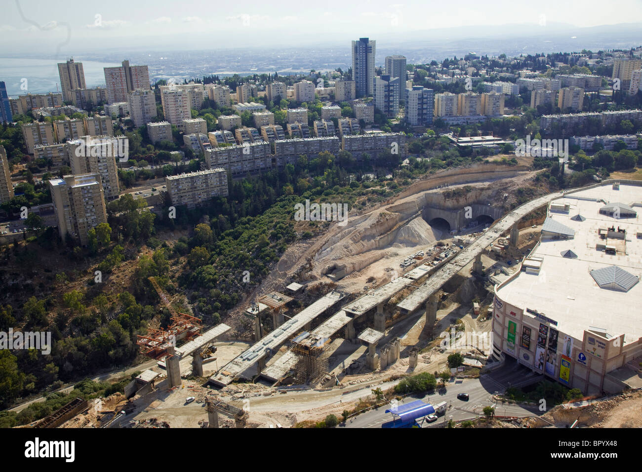 Fotografia aerea del portale Rupin del Carmelo gallerie di Haifa Foto Stock