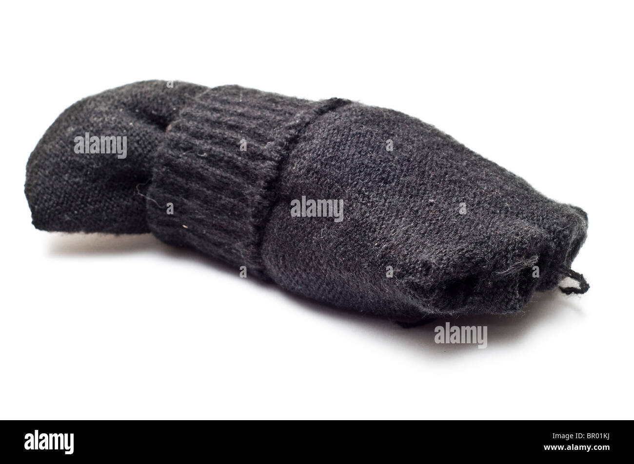 Nero guanti tessili rovesciato isolato su bianco Foto Stock