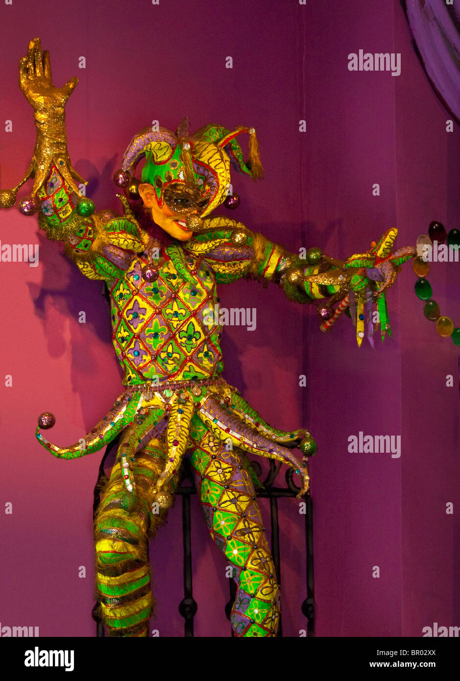 Fantasiosa jester figura nel Quartiere Francese shop di New Orleans, in Louisiana, Stati Uniti d'America Foto Stock