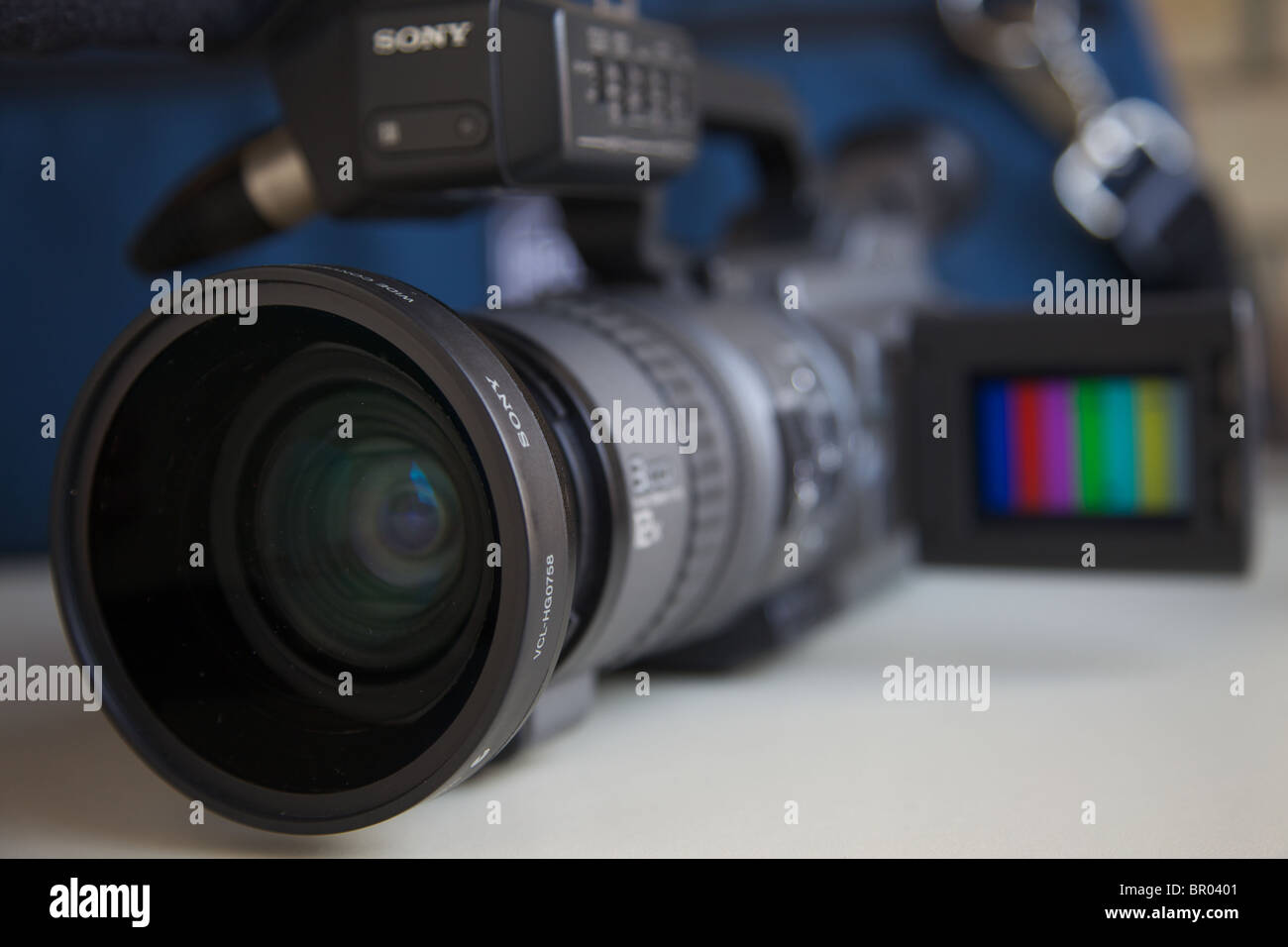 Close up di un Sony videocamera mini DV lente Foto Stock