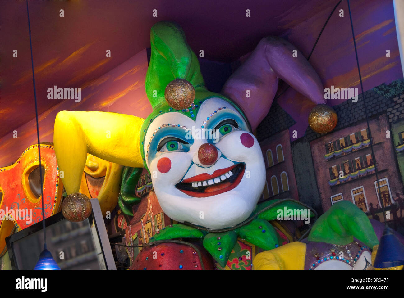 Fantasiosa jester figura nel Quartiere Francese shop di New Orleans, in Louisiana, Stati Uniti d'America Foto Stock