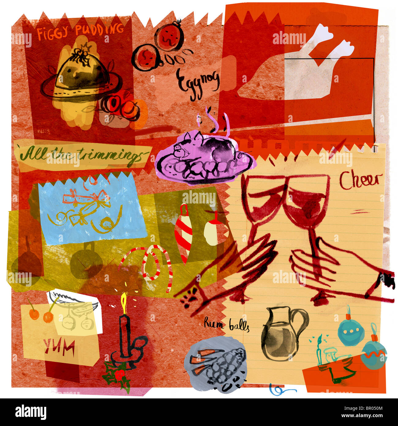 Un collage illustrazione di una festa di Natale Foto Stock