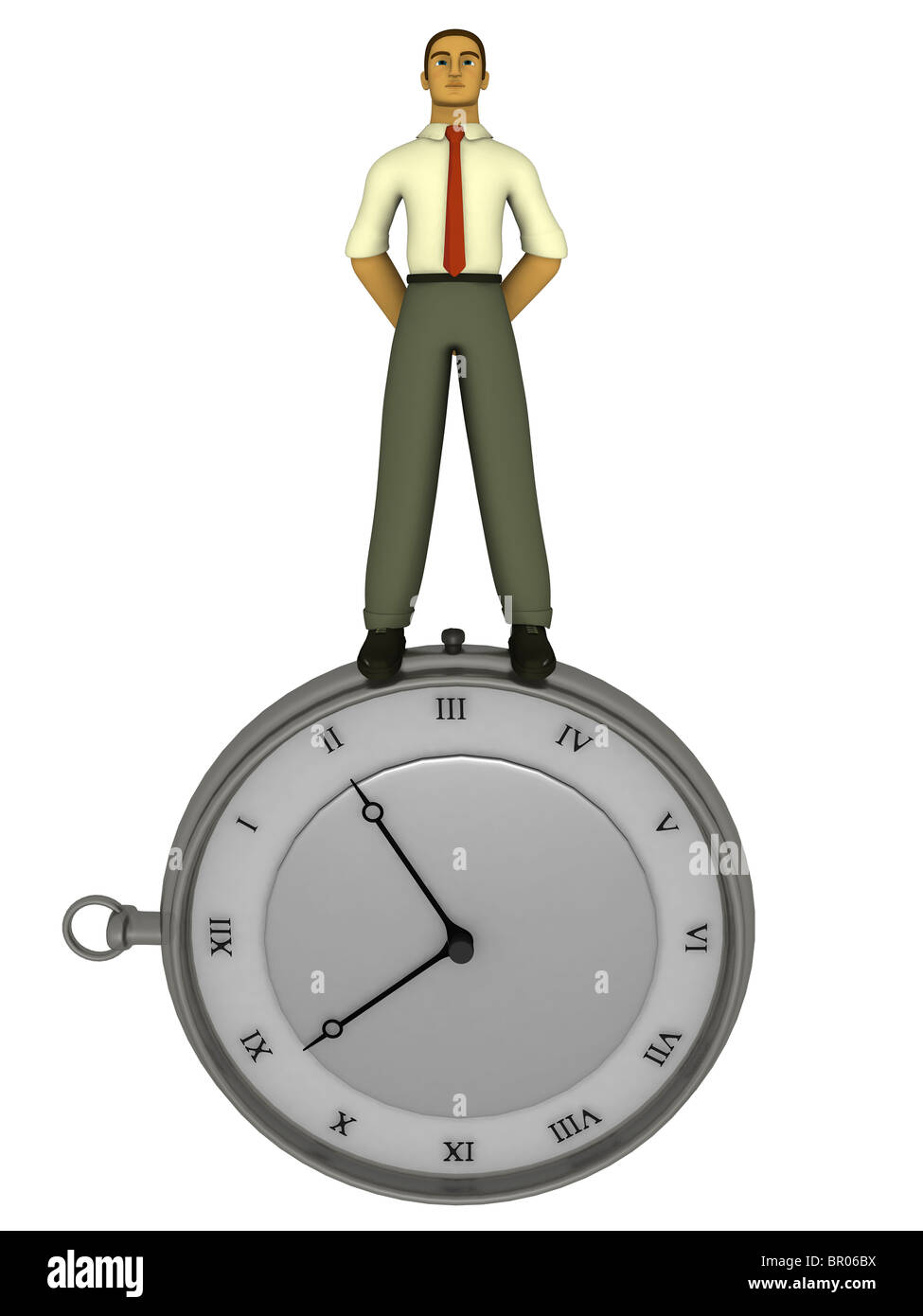 Un imprenditore permanente sulla sommità di una grande cronometro disegnato in un 3D style Foto Stock