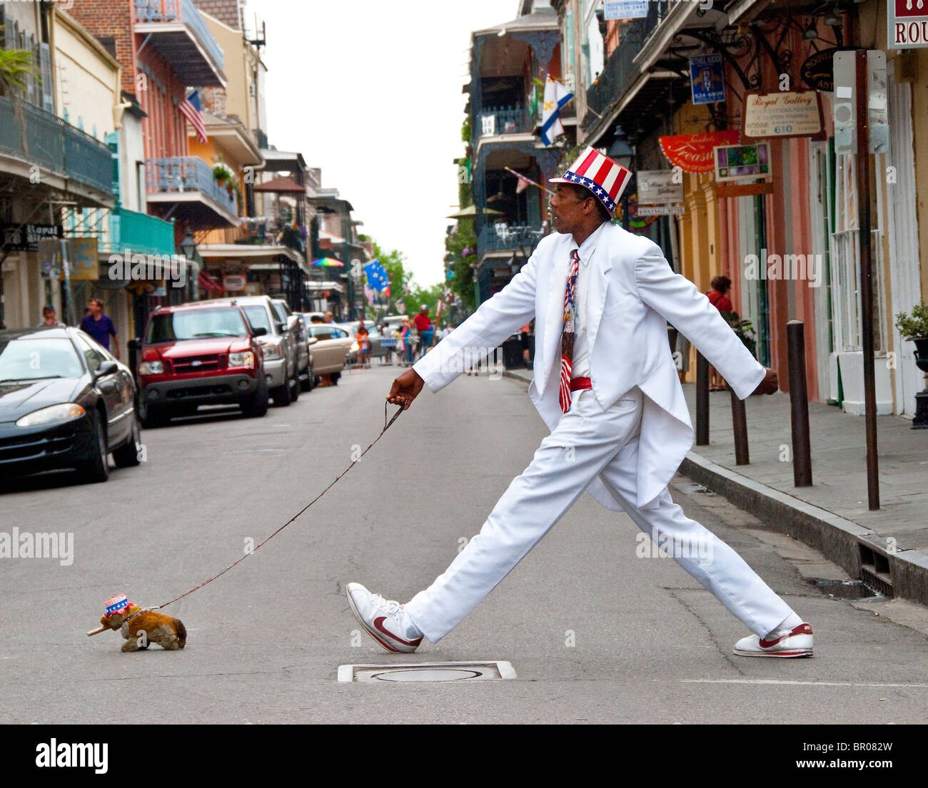 Performer di strada nel Quartiere Francese di New Orleans, in Louisiana, Stati Uniti d'America Foto Stock