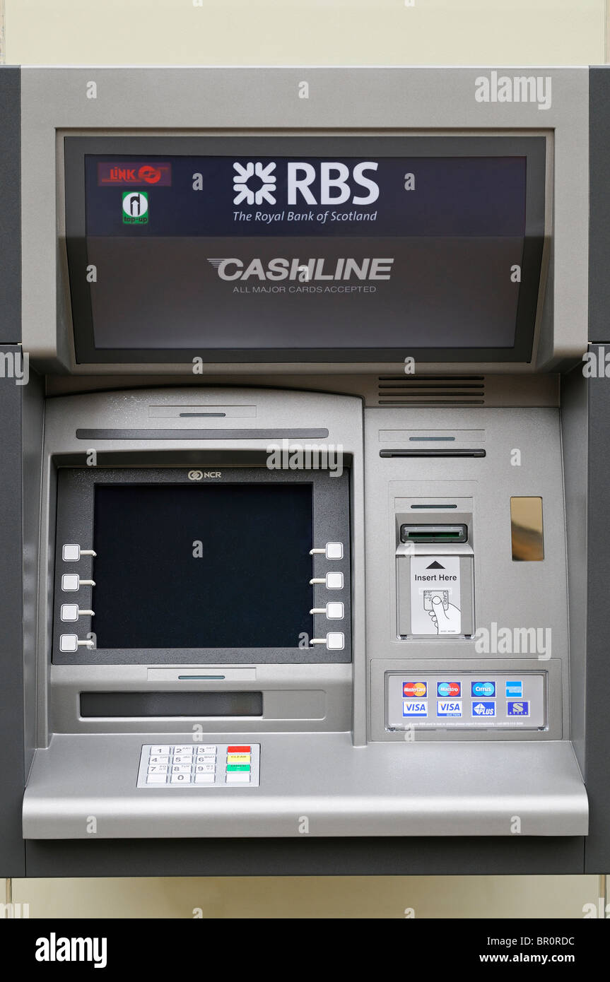 Sportello bancomat ATM, UK. Foto Stock