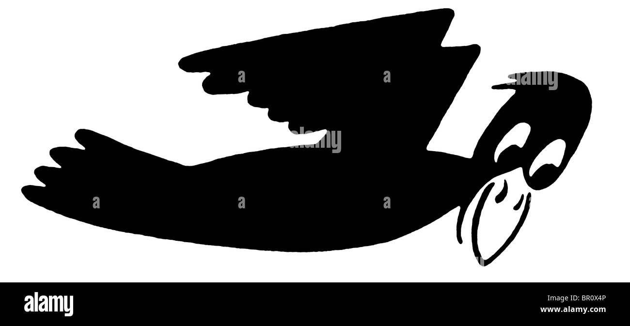 Una versione in bianco e nero di un cartone animato in stile immagine di un flying duck Foto Stock