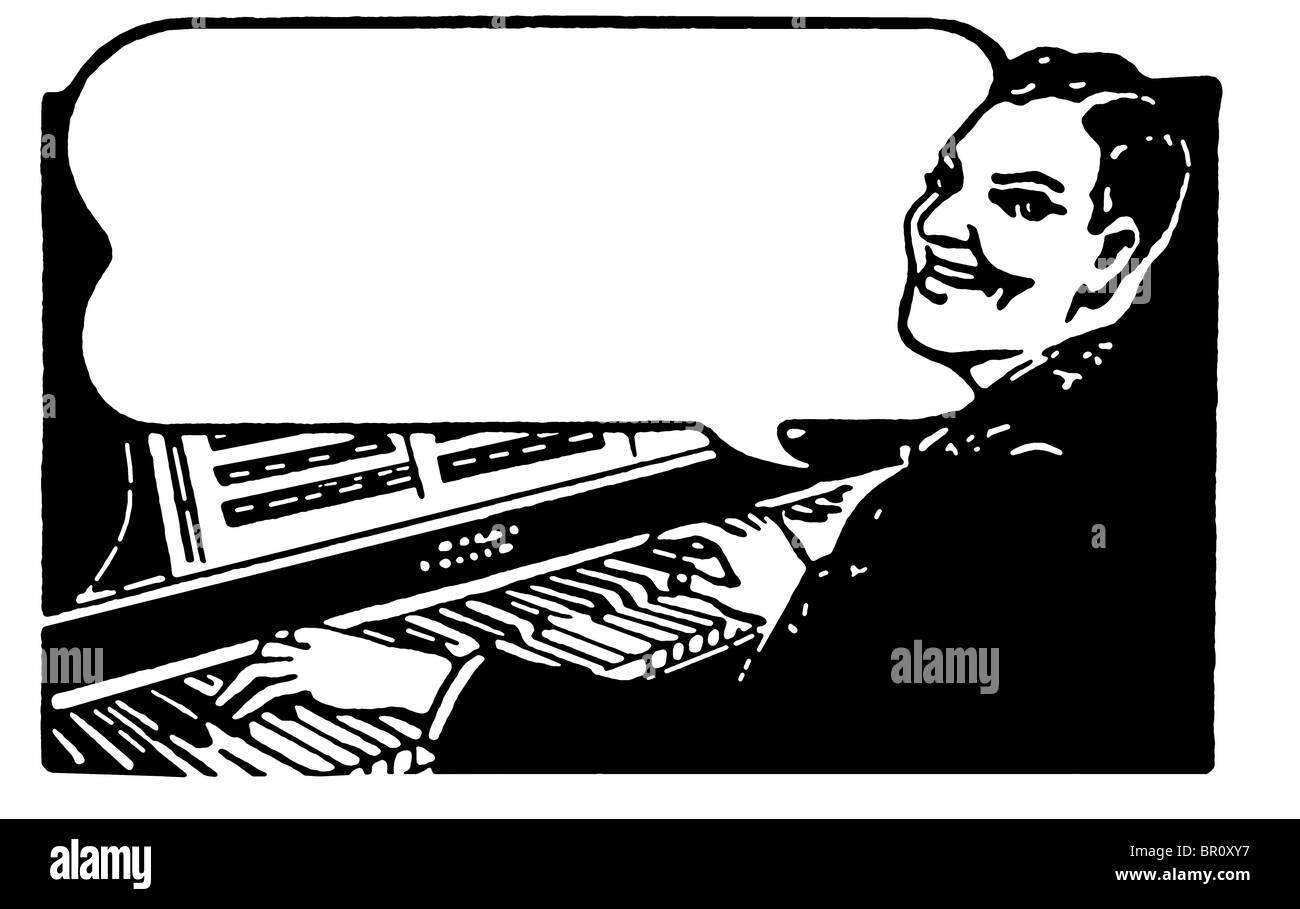 Una versione in bianco e nero di un uomo la riproduzione di un organo pianoforte Foto Stock