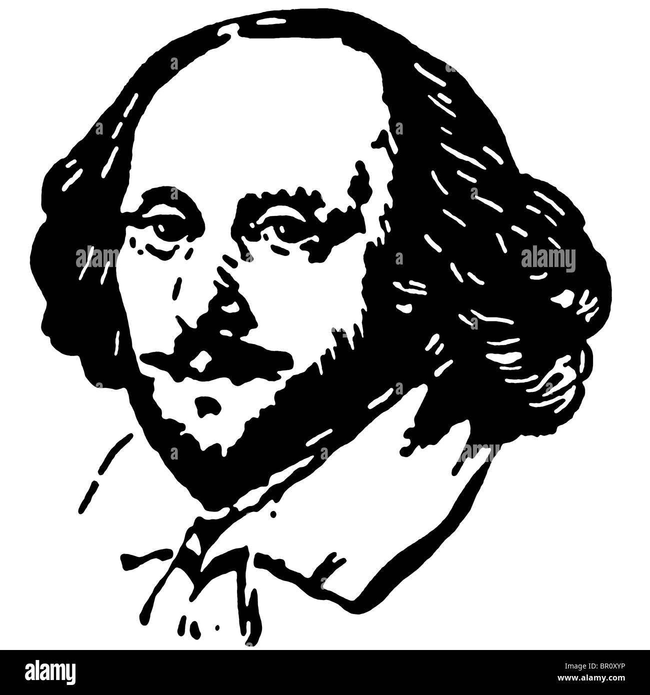 Una versione in bianco e nero di un ritratto disegno di Shakespeare Foto Stock