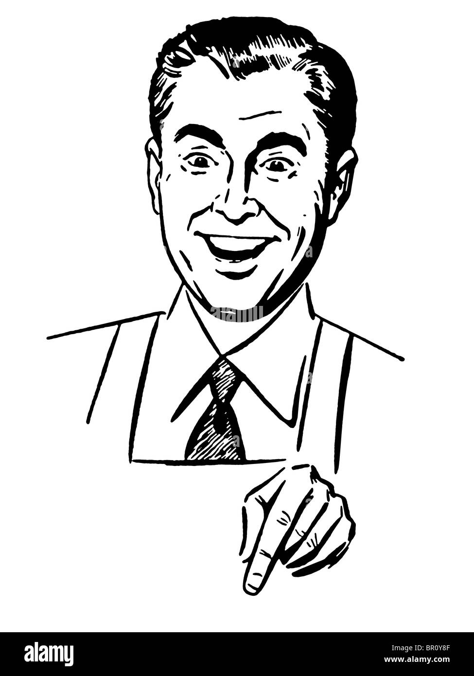 Una versione in bianco e nero di un ritratto di un uomo che indossa una camicia una cravatta e un grembiule Foto Stock