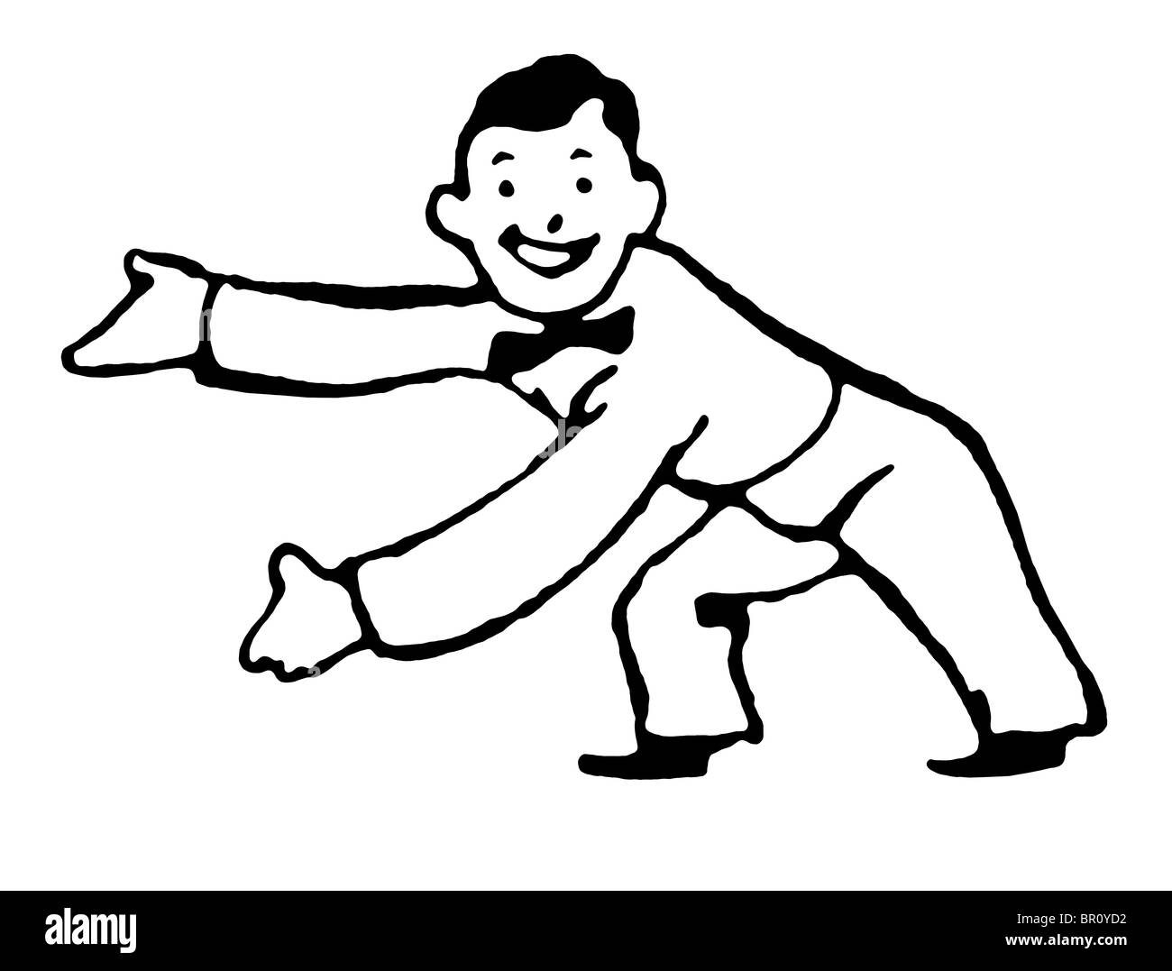 Un nero una versione bianca di un cartone animato in stile di disegno di un uomo di consegna Foto Stock