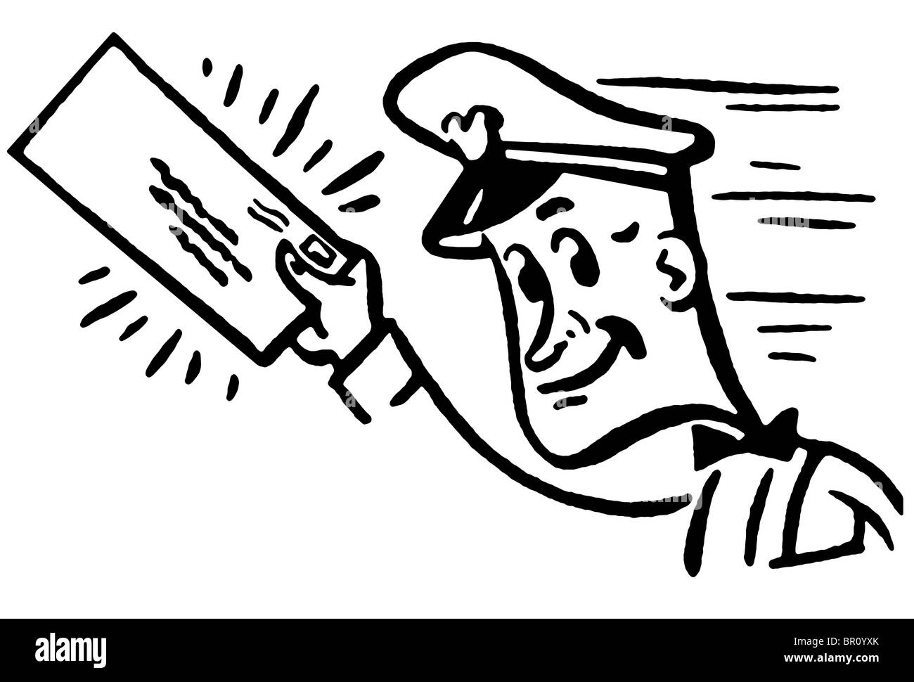 Una versione in bianco e nero di un postino consegna la posta Foto Stock