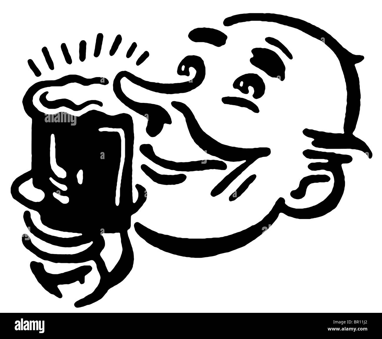 Una versione in bianco e nero di una stampa di un uomo gustando un drink Foto Stock