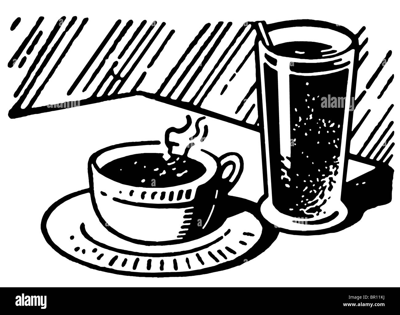 Una versione in bianco e nero di una stampa di un caffè e bevande Foto Stock