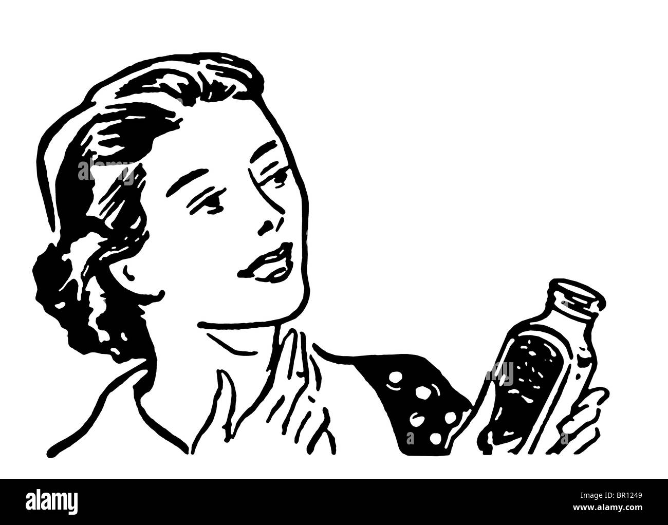 Una versione in bianco e nero di un'illustrazione di una donna che fissa la sua tosse Foto Stock