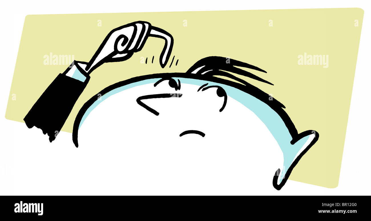 Uno stile cartoon di disegno di un uomo confuso Foto Stock