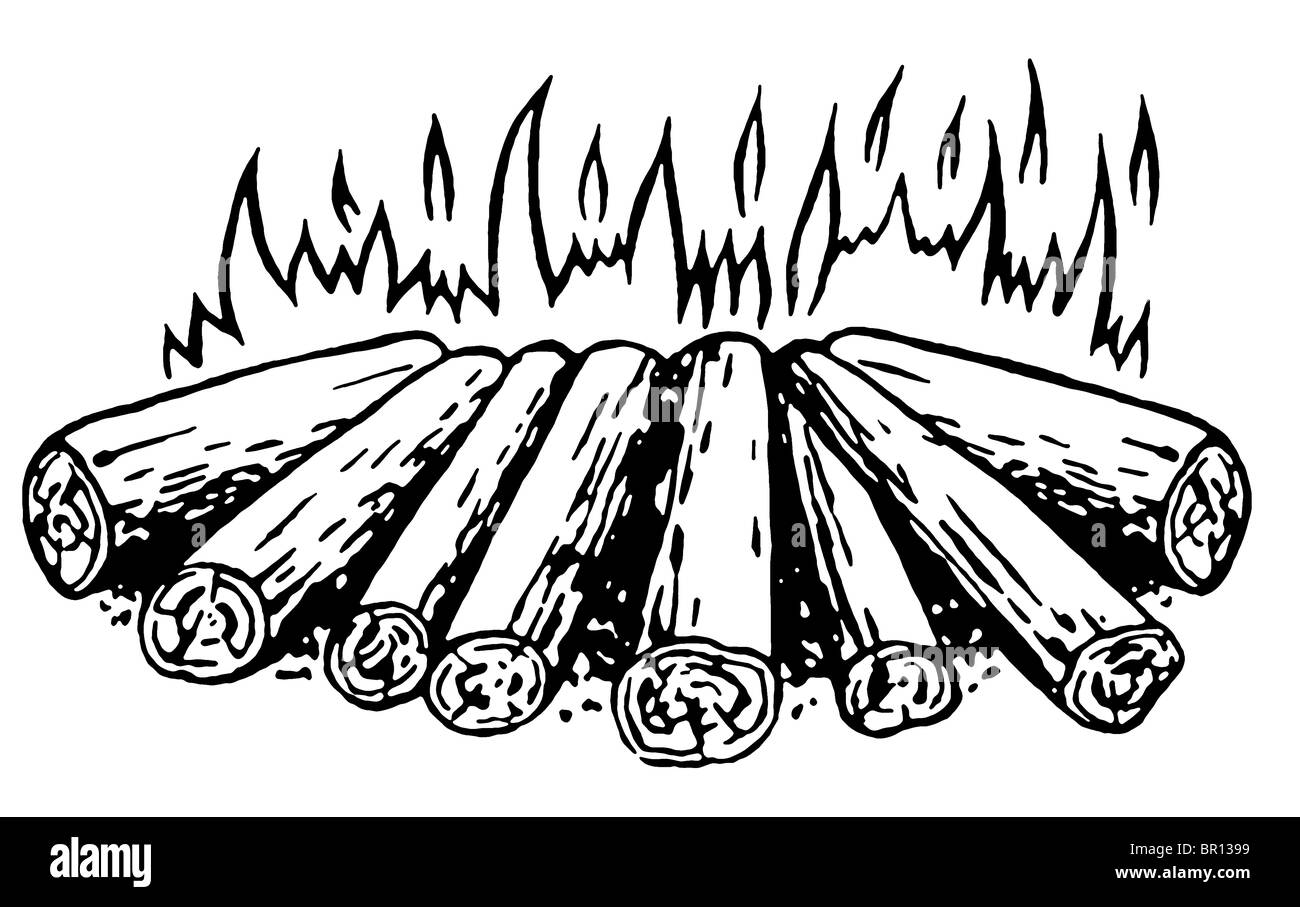 Una versione in bianco e nero di un log fire Foto Stock