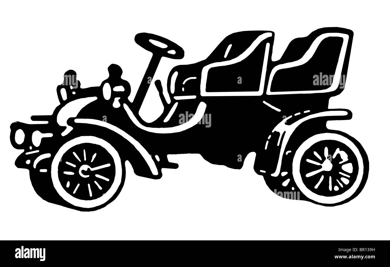 Una versione in bianco e nero di un'auto d'epoca Foto Stock