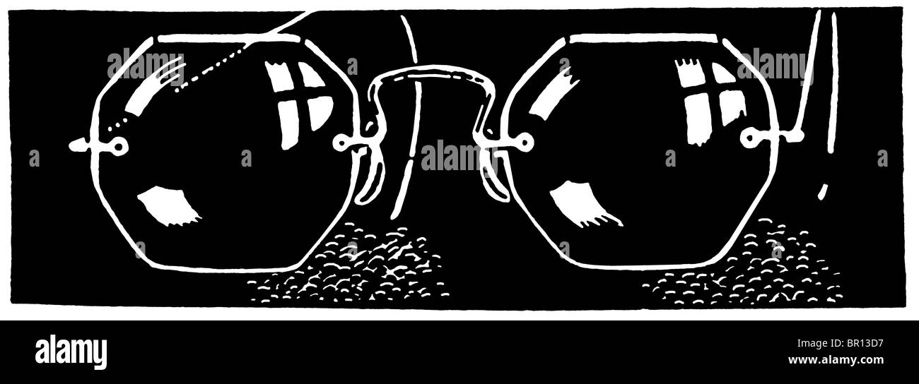 Una versione in bianco e nero di un disegno di un paio di occhiali Foto Stock