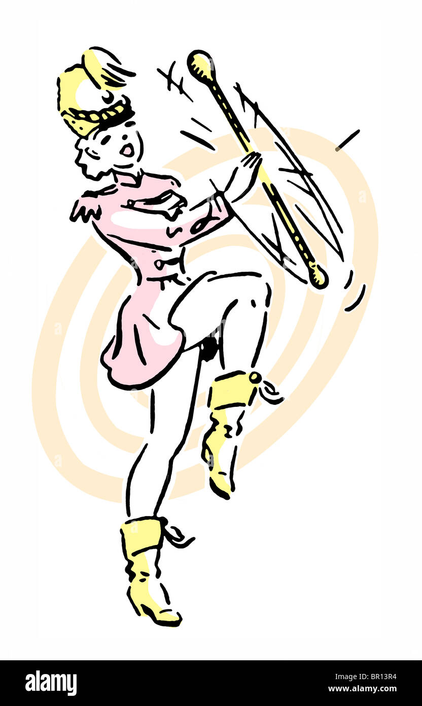 Un ritratto di una ragazza di eseguire baton fa roteare Foto Stock