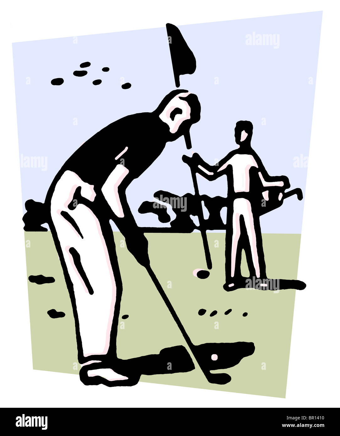 Una illustrazione di un uomo giocando a golf Foto Stock