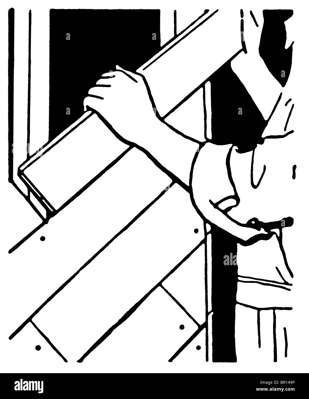 Una versione in bianco e nero di un'immagine d'epoca di costruzione Foto Stock