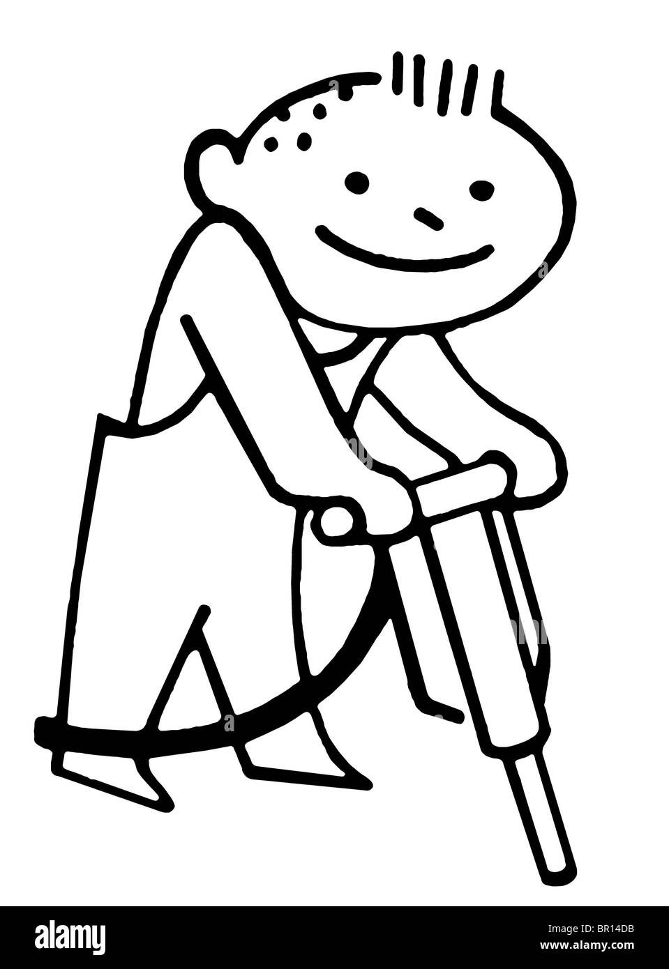 Una versione in bianco e nero di un cartone animato in stile di disegno di un lavoratore edile Foto Stock