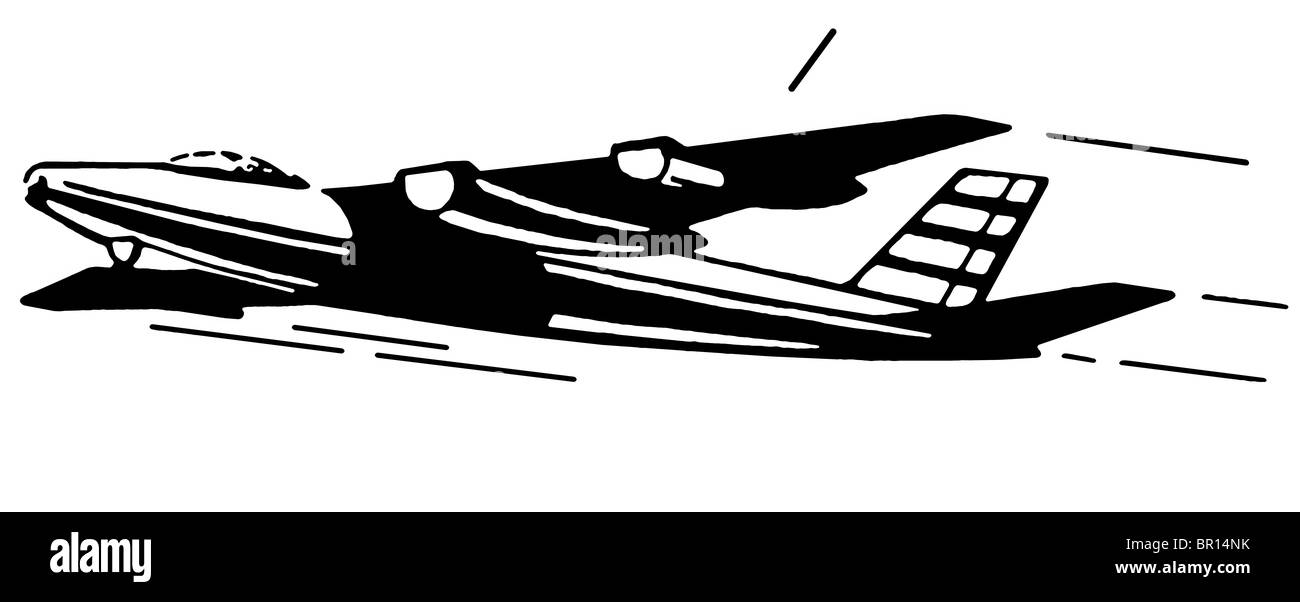 Una versione in bianco e nero di un'annata illustrazione di un aeromobile Foto Stock