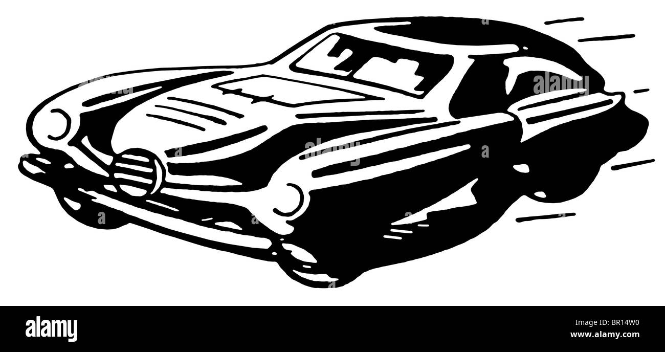Una versione in bianco e nero di un'annata illustrazione di un auto classica Foto Stock