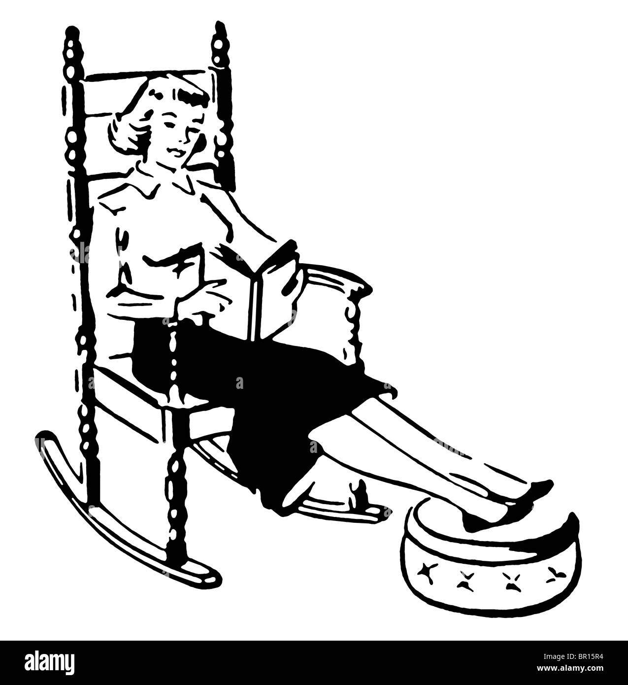 Una versione in bianco e nero di un stile vintage immagine di una donna di relax con un libro Foto Stock