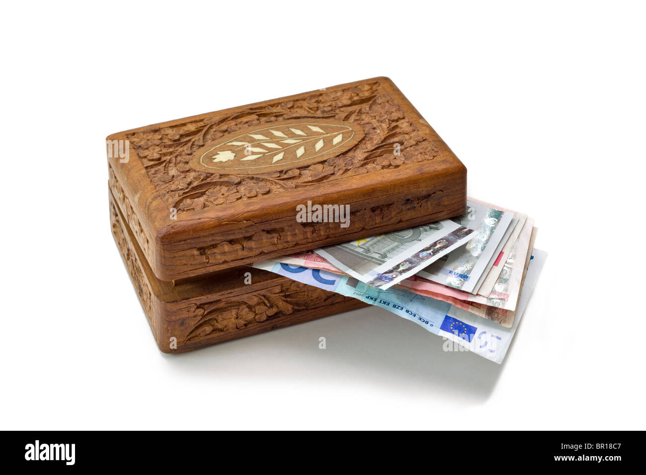 Risparmi in una scatola di legno Foto Stock