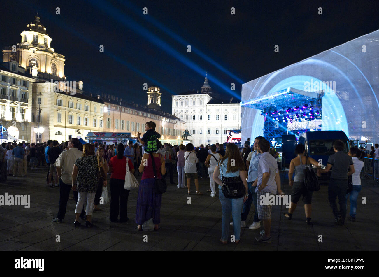 L'Italia,Torino, una notte concerto in Piazza Castello Foto Stock
