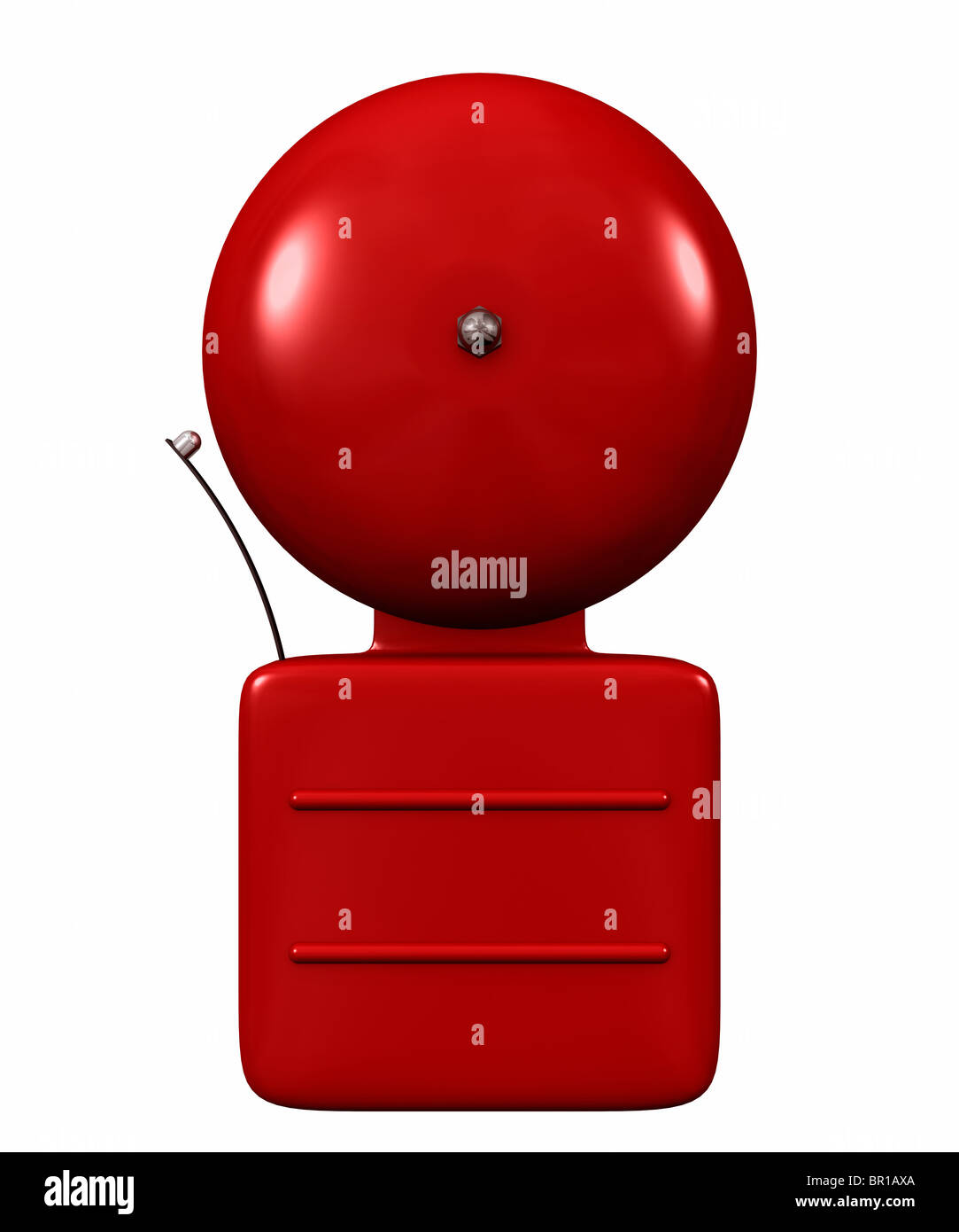 Un vecchio stile campana di allarme rosso brillante isolato su bianco Foto Stock
