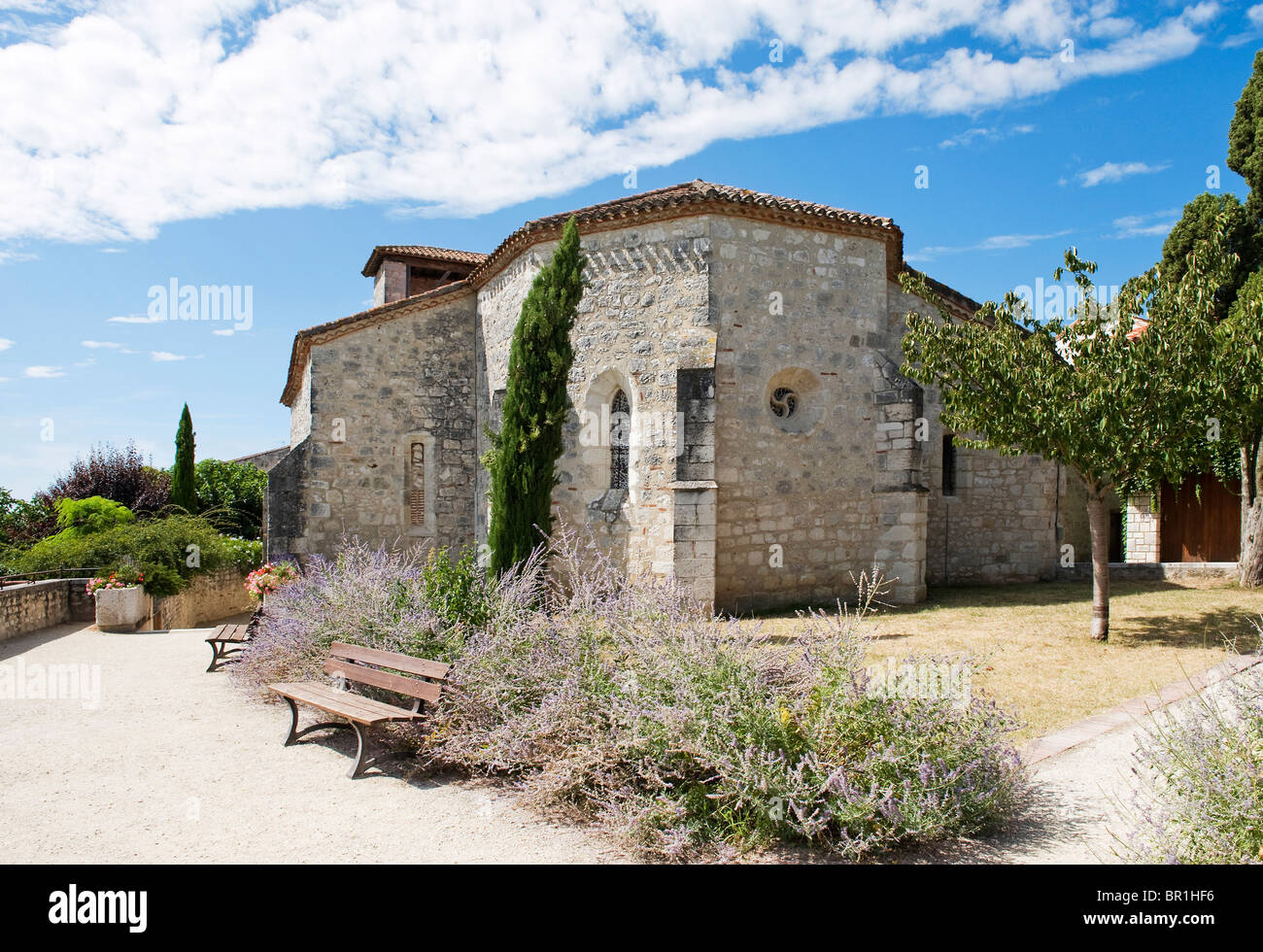 Chiesa a Pujols Borgo medievale vicino Villeneuve-Sur-lotto Francia Foto Stock