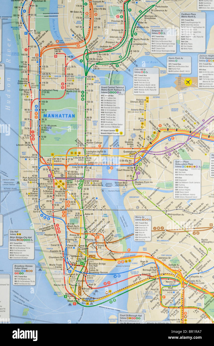 New York City metropolitana e autobus mappa Foto Stock