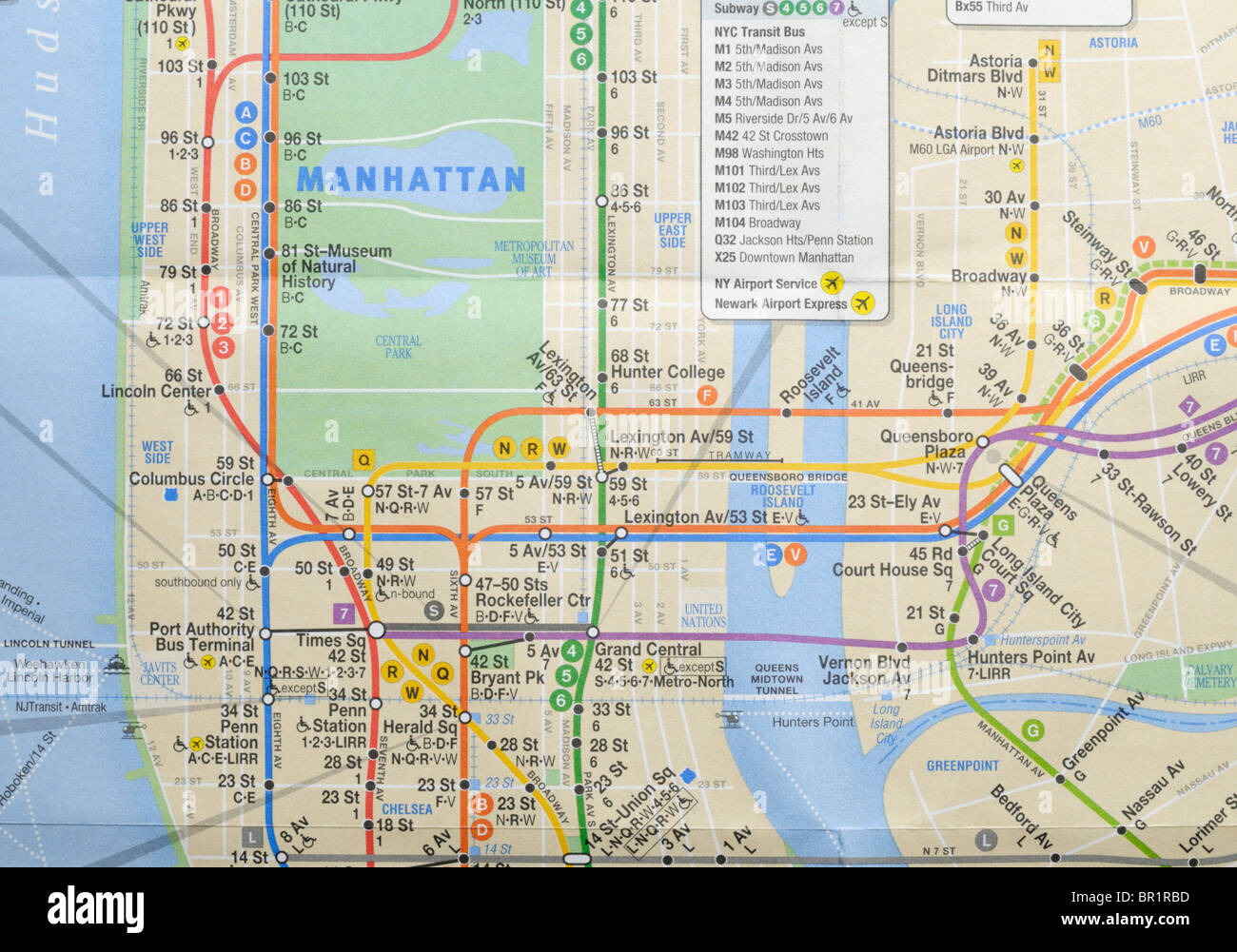 New York City metropolitana e autobus mappa Foto Stock