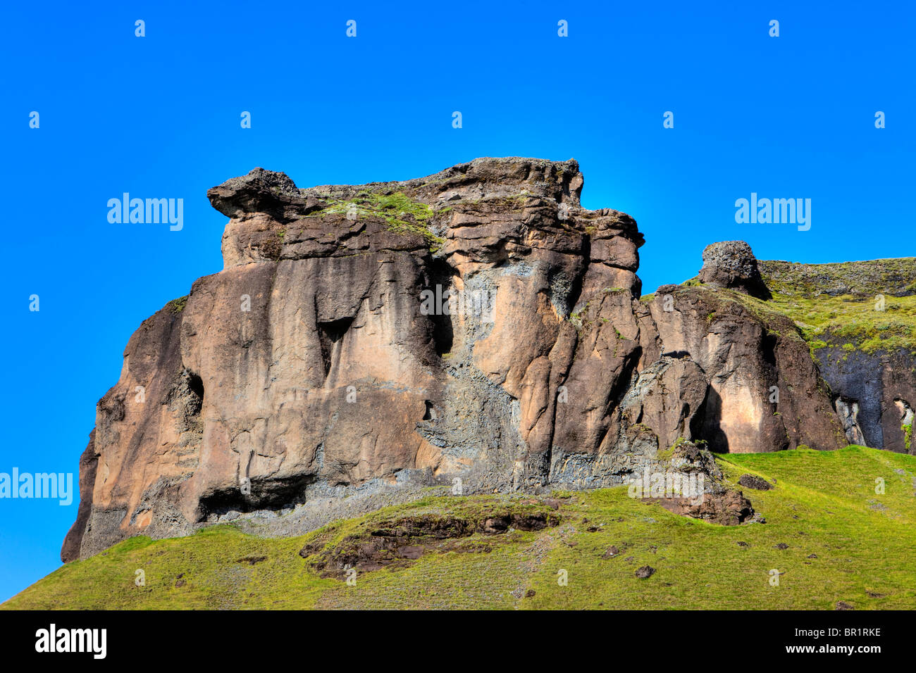 Le formazioni rocciose, Area Myrdalssandur, Islanda Foto Stock