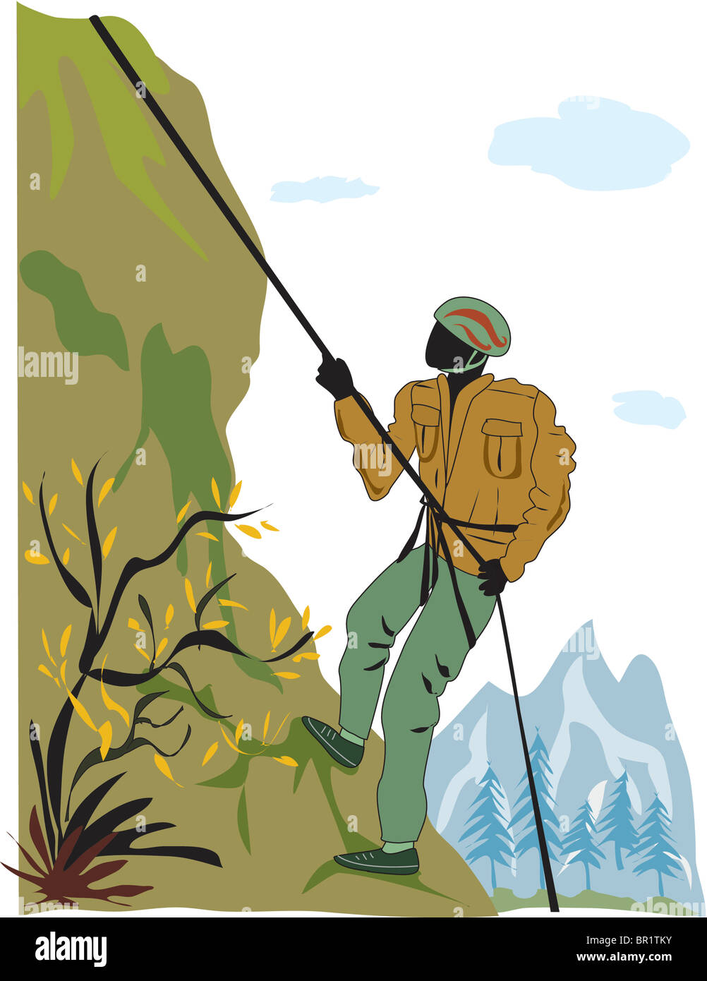 Un disegno di un uomo arrampicata in montagna Foto stock - Alamy
