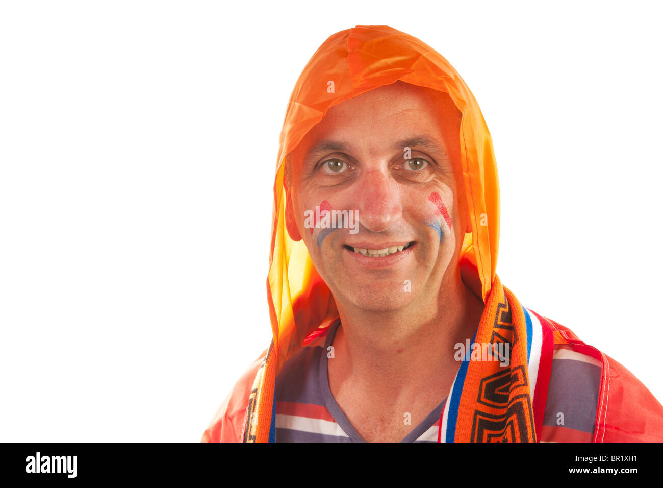 Ritratto di un olandese sostenitore dello sport in arancione Foto Stock